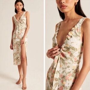 Abercrombie And Fitch Women's Cinched Neck Slip Midi Dress Size Medium Green